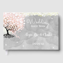 メイスンジャールピンクハートリーフの木の灰色の水色 ゲストブック