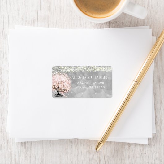 メイスンジャールピンクハートリーフの木の灰色の水色 ラベル (インサイチュ)