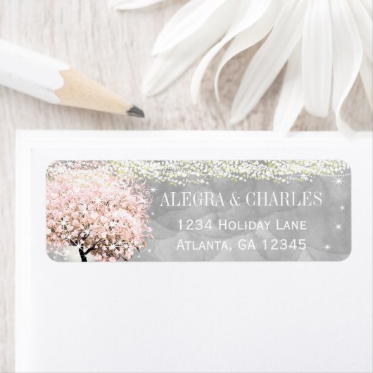 メイスンジャールピンクハートリーフの木の灰色の水色 ラベル (インサイチュ)