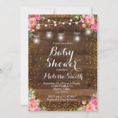 メイスンジャールピンクフローラベビーシャワー招待状カード 招待状 (正面)