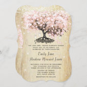 メイスンジャールピンクローズ金ゴールドハートリーフツリー 招待状 (正面/裏面)