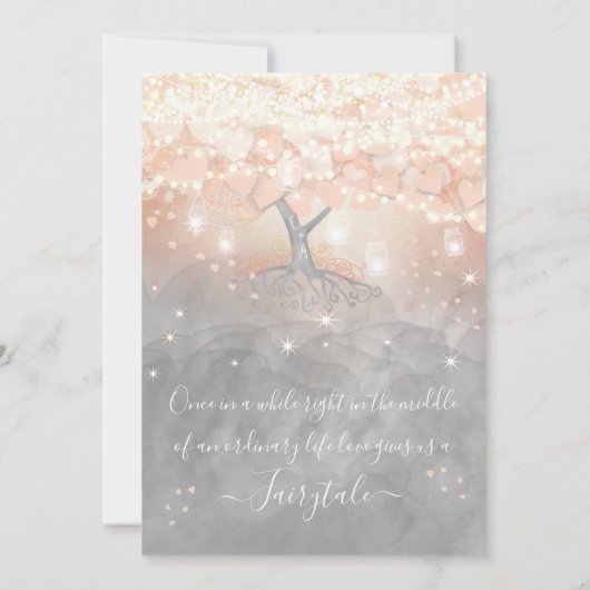 メイスンジャールピーチピンクハートリーフ結婚の木の中 招待状 (裏面)