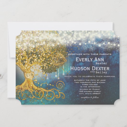 メイスンジャールフェアユタールブルーオプレンス&金ゴールド結婚ズ 招待状 (正面)