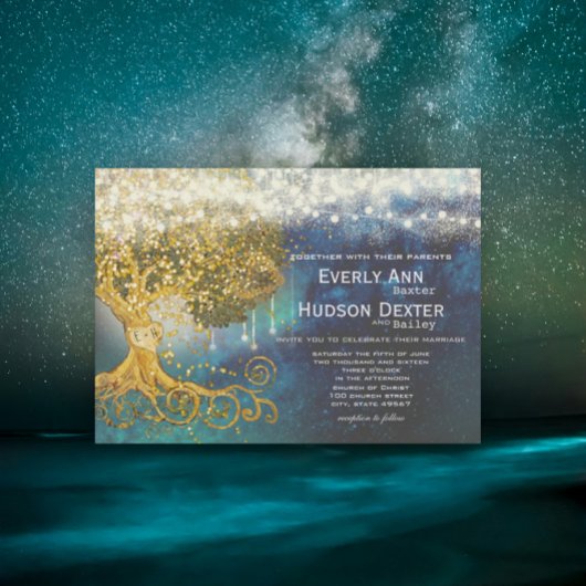 メイスンジャールフェアユタールブルーオプレンス&金ゴールド結婚ズ 招待状