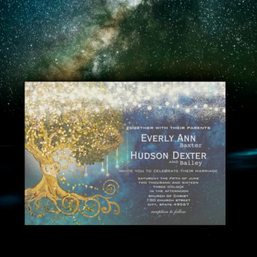 メイスンジャールフェアユタールブルーオプレンス&金ゴールド結婚ズ 招待状