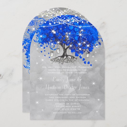メイスンジャールブルーハートリーフツリーグレーウォーター色 招待状 (正面/裏面)
