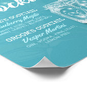 メイスンジャールブルーフローラ結婚のシグネチャードリンクメニュー ポスター (角)