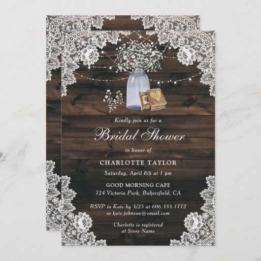 メイスンジャールベビーズブレスフローラレースブライダルシャワー 招待状 (正面/裏面)