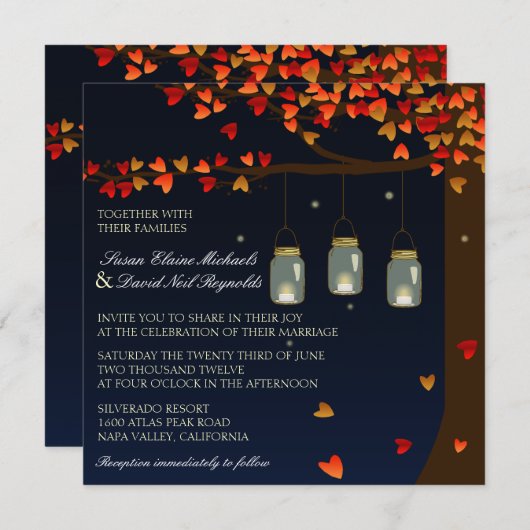 メイスンジャールホファイズオークツリーウェディング招待 招待状 (正面/裏面)