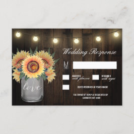 メイスンジャールライトとヒマワリの結婚式RSVPカード 出欠カード