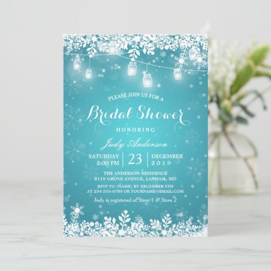 メイスンジャールライトターコイズ冬ブライダルシャワー 招待状 (スタンド正面)