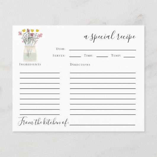 メイスンジャールワイルドローザブライダルシャワーレシピカード (正面)