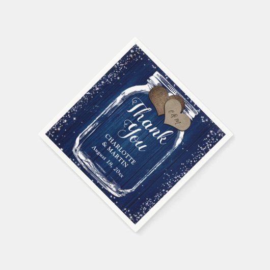 メイスンジャール海軍ブルー冬の結婚式ありがとう スタンダードカクテルナプキン (角)