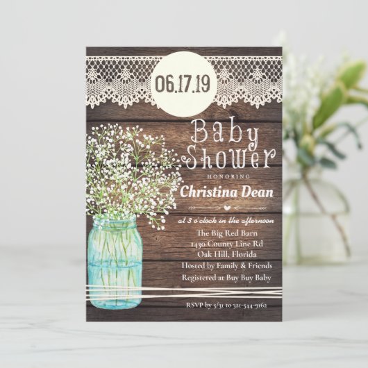 メイスンジャール素朴ウッドベビーシャワー招待状 招待状 (スタンド正面)