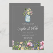 メイスンジャール素朴ワイルドフラワーカントリー結婚ズ 招待状 (正面/裏面)