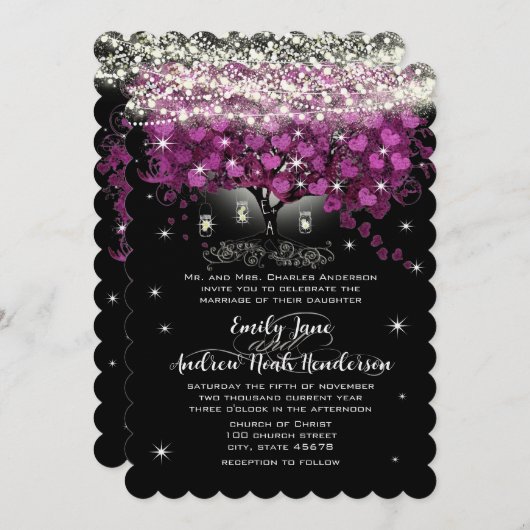メイスンジャール輝くパープル結婚ズ 招待状 (正面/裏面)
