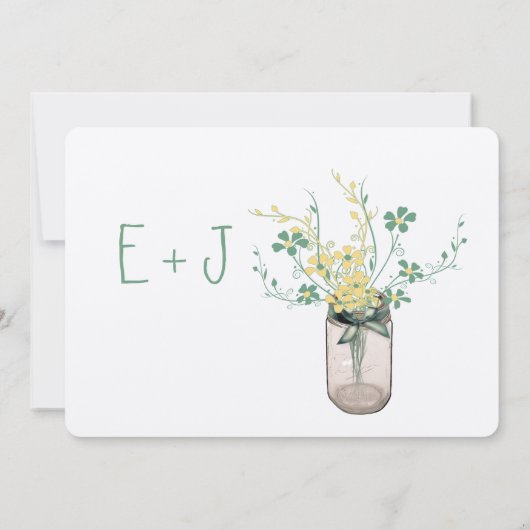 メイスンジャール野生の花のセージとマスタードイエロー 招待状 (裏面)