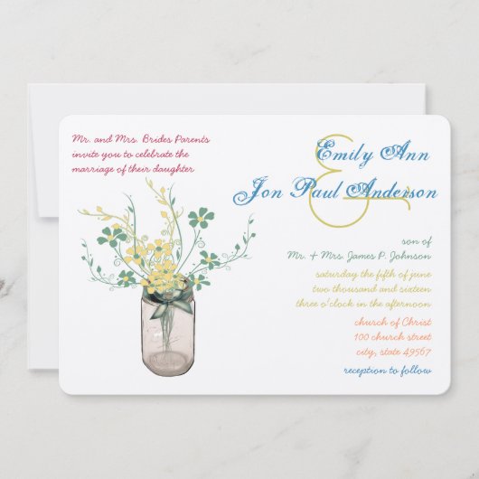 メイスンジャール野生の花のセージとマスタードイエロー 招待状 (正面)