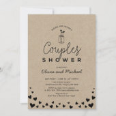メイスンジャール、シックなクラフトブラックカップルズウェディングシャワー 招待状 (正面)
