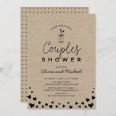 メイスンジャール、シックなクラフトブラックカップルズウェディングシャワー 招待状 (正面/裏面)