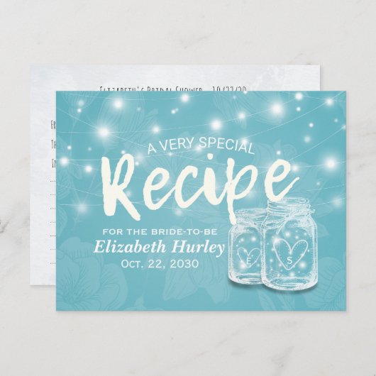 メイスンジャー弦光フローラブライダルシャワーレシピ インビテーションポストカード (正面/裏面)