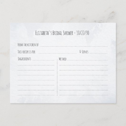メイスンジャー弦光フローラブライダルシャワーレシピ インビテーションポストカード (裏面)