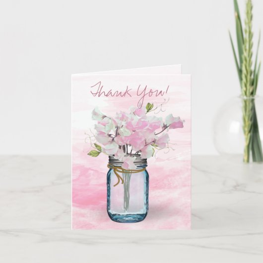 メイスンジャー水彩ピンク甘エンドウ豆 サンキューカード (正面)