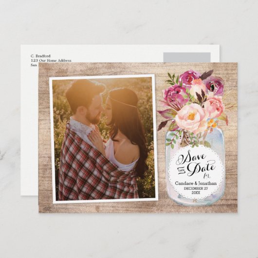 メイスンジャー水彩花の写真を保存する日付 案内ポストカード (正面/裏面)