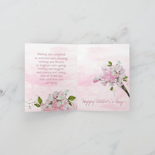 メイスンジャー水色ピンクの甘いエンドウ豆の母の日 カード (内部)