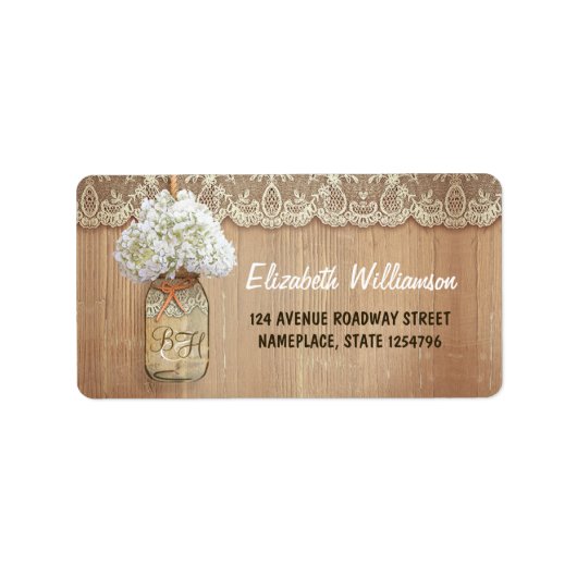 メイスンジャー白いアジサイ結婚ア ラベル (正面)