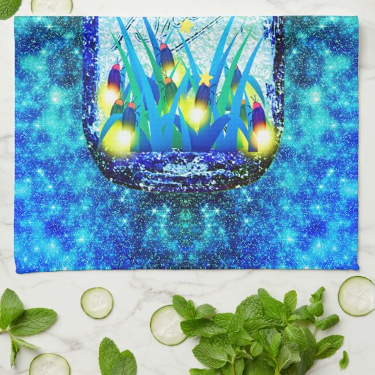 メイスンジャー稲妻バグ白熱［赤熱］光を放つホタルの青い黄色 キッチンタオル (折り畳み)