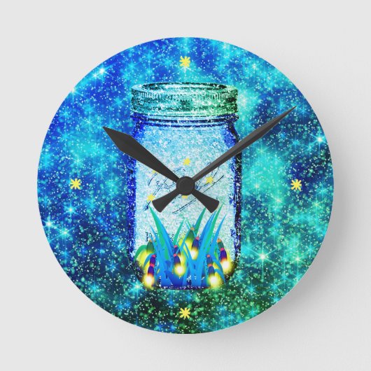 メイスンジャー稲妻バグ白熱［赤熱］光を放つホタル ラウンド壁時計 (正面)