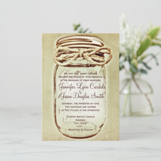 メイスンジャー素朴カントリーウェディング招待状 招待状 (スタンド正面)
