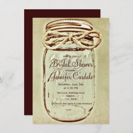 メイスンジャー素朴カントリーブライダルシャワー招待状 招待状 (正面/裏面)