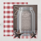 メイスンジャー素朴スターズレッドギンガム誕生日 招待状 (正面/裏面)