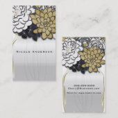 メイスンジャー素朴フラワーズグレー金ゴールドフローラシック 名刺 (正面/裏面)