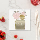 メイスンジャー素朴フラワーズフローラピンク&金ゴールドシック スタンダードカクテルナプキン (インサイチュ)