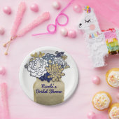 メイスンジャー素朴フラワーズフローラピンク&金ゴールドシック ペーパープレート (パーティー)