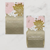 メイスンジャー素朴フラワーズフローラピンク&金ゴールドシック 名刺 (正面/裏面)