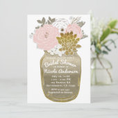 メイスンジャー素朴フラワーズフローラピンク&金ゴールドシック 招待状 (スタンド正面)