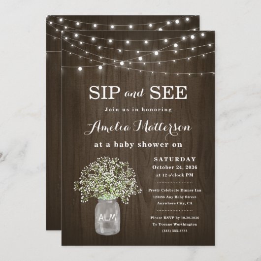 メイスンジャー素朴フローラsipと赤ちゃんシャワーを参照 招待状 (正面/裏面)