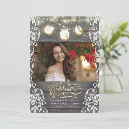 メイスンジャー素朴ライト写真卒業パーティー 招待状 (スタンド正面)