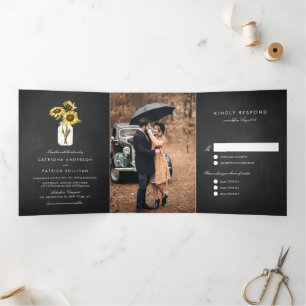 メイスンジャー素朴ルの結婚黒板 三つ折り招待状