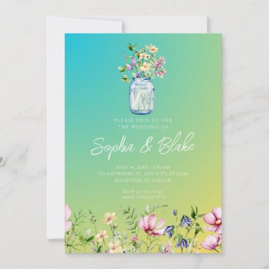 メイスンジャー素朴ルグラデーションワ結婚ーン 招待状 (正面)