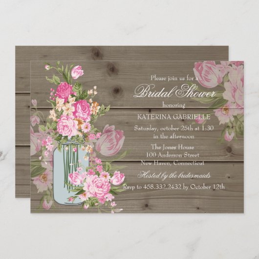 メイスンジャー素朴&ウッドブライダルシャワー招待状 招待状 (正面/裏面)