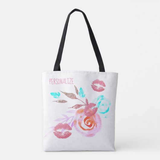 メイスンジャー花と蝶のキスかわいい青ピンク トートバッグ (裏面)