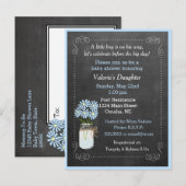 メイスンジャー花付きブルーベビーシャワー インビテーションポストカード (正面/裏面)