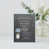 メイスンジャー花付きブルーベビーシャワー インビテーションポストカード (スタンド正面)