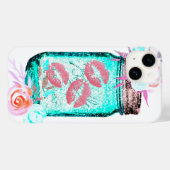 メイスンジャー蝶キスフローラピンクティール(緑がかった色)灰色 Case-Mate iPhoneケース (裏面 (横))