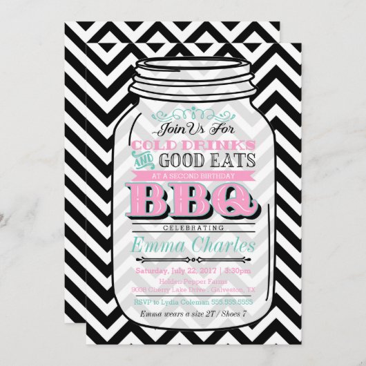 メイスンジャー誕生日BBQ招待状、子供または大人 招待状 (正面/裏面)